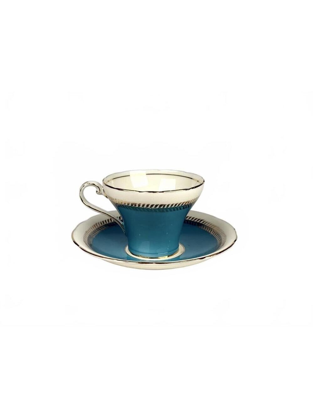 Vintage Aynsley Bone China Teal Gold Tea Cup & Saucer Set England